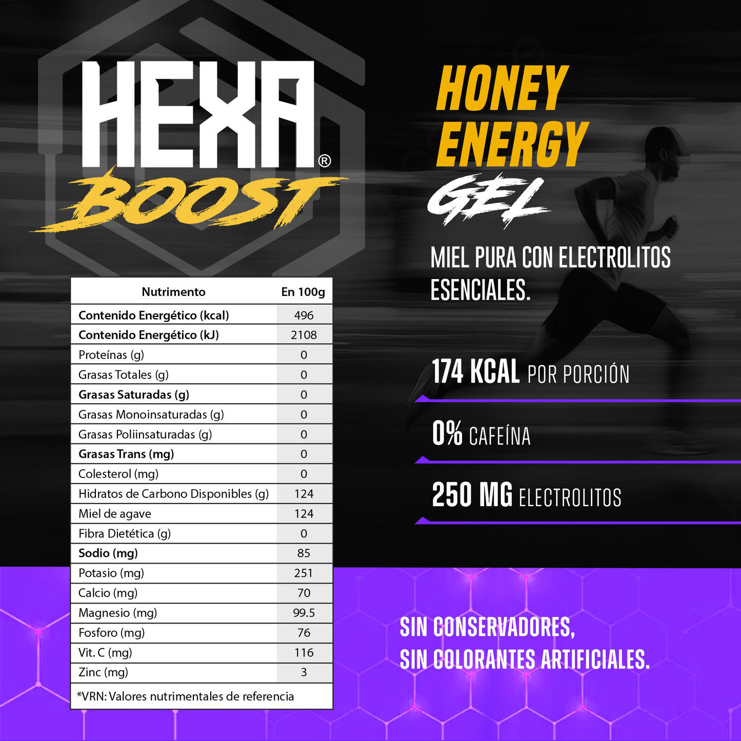 HEXABOOST Honey Energy Gel – Caja con 20 sachets sabor limón