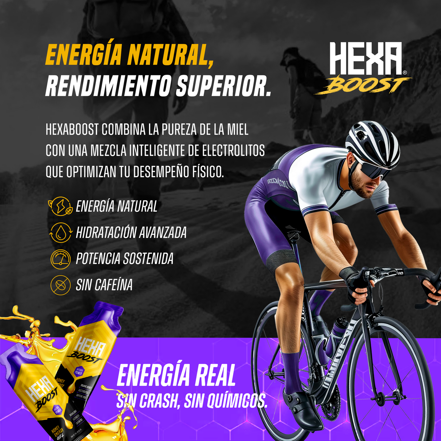HEXABOOST Honey Energy Gel – Caja con 20 sachets sabor limón