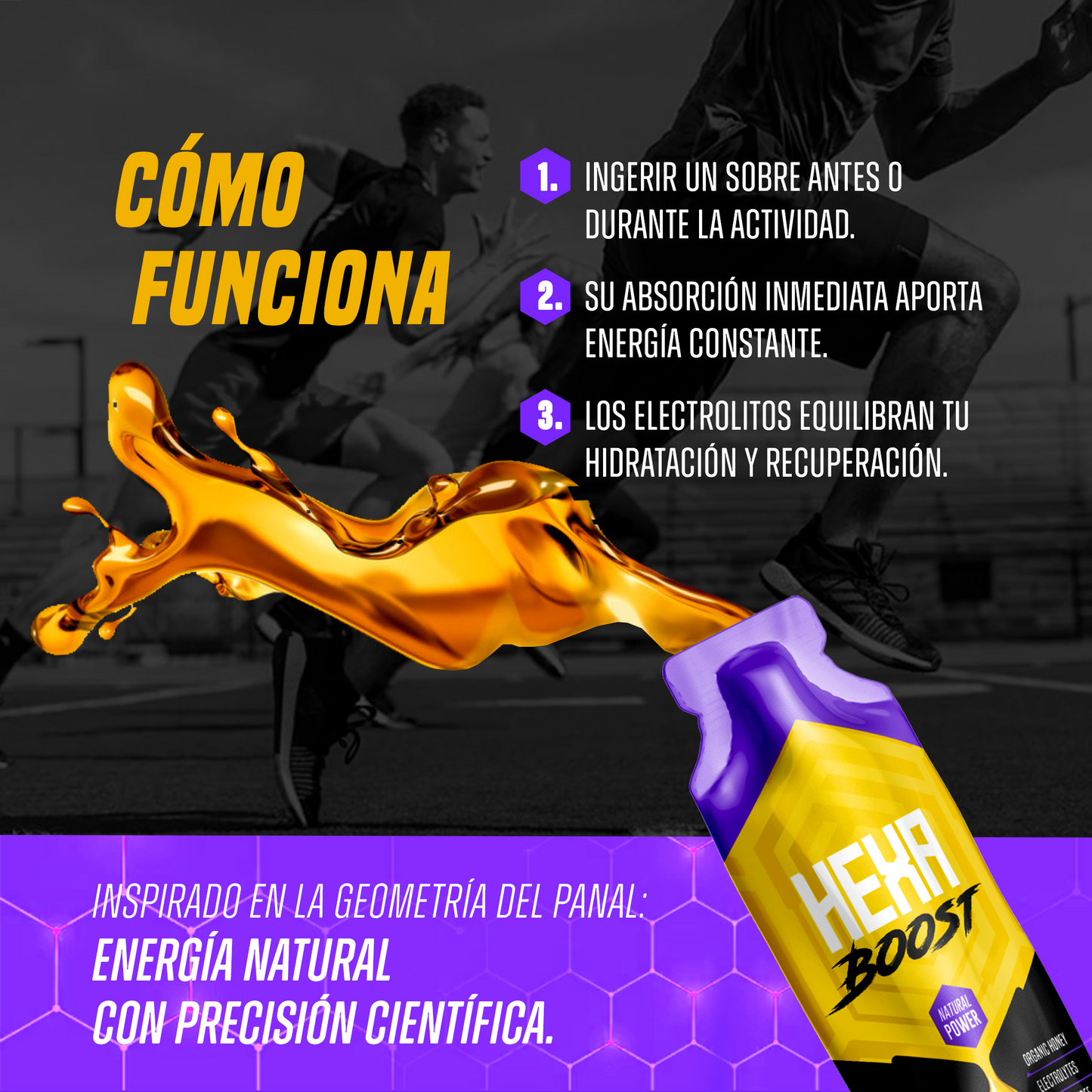 HEXABOOST Honey Energy Gel – Caja con 20 sachets sabor limón